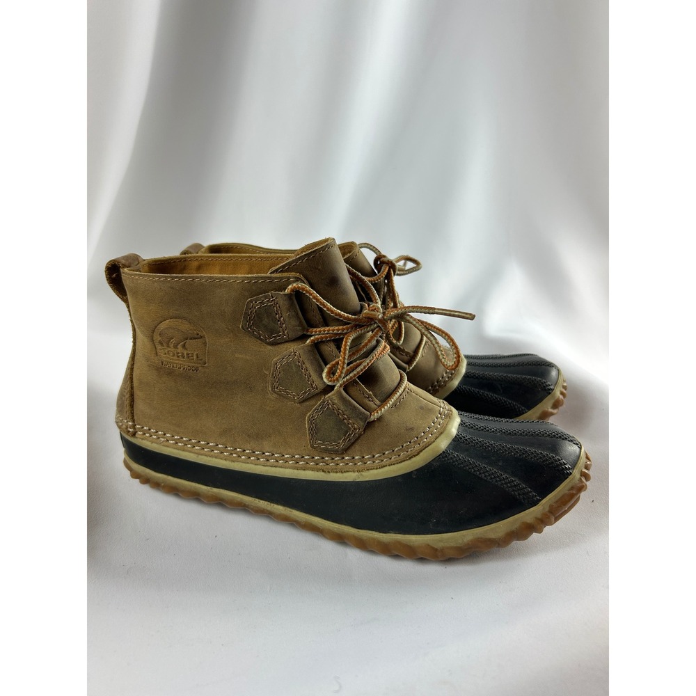 Sorel Out N About Brown Leather Rubber Waterproof Duck Boots Gorpcore Size 8
